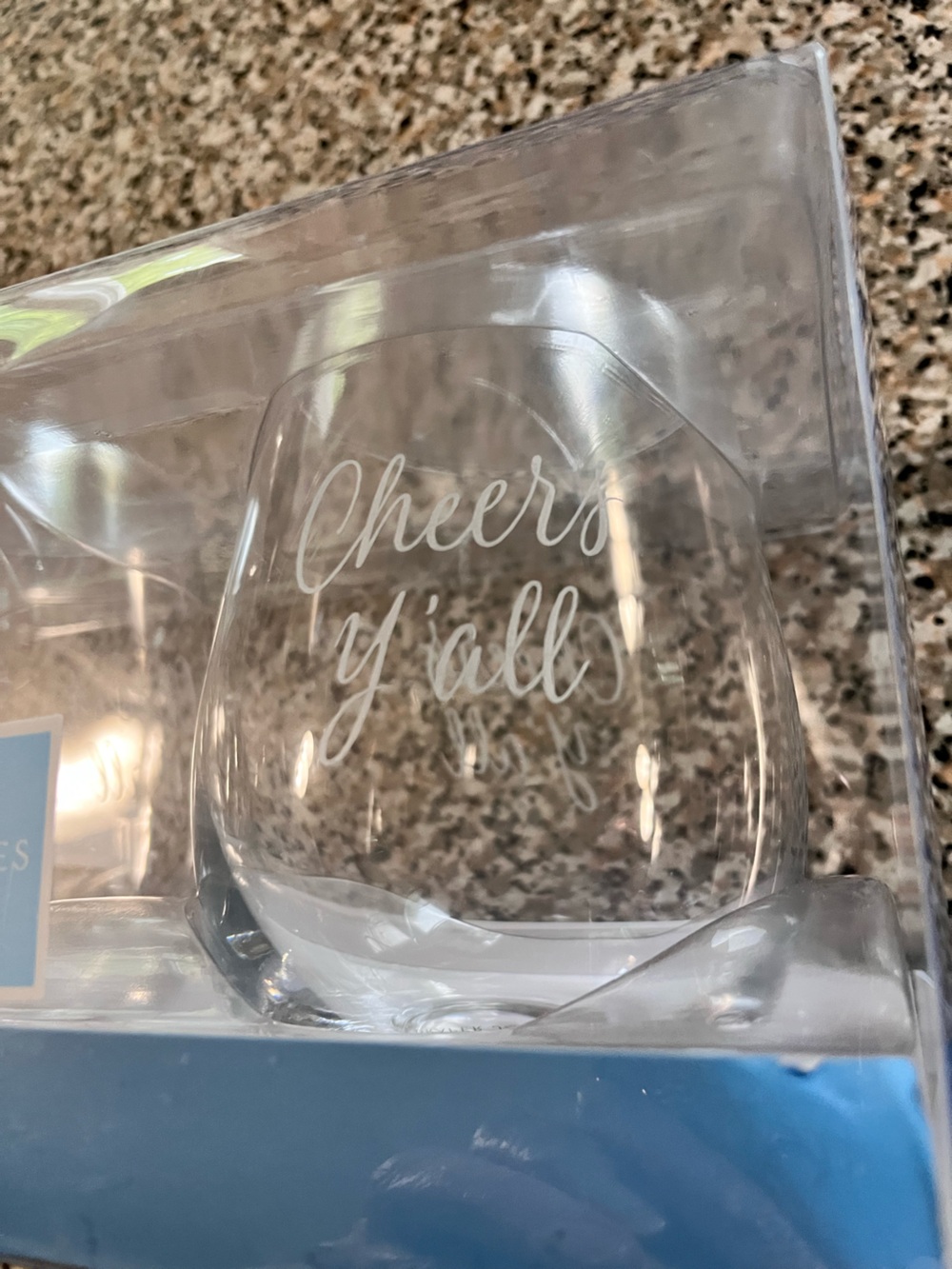 Draper James Clear Stemless Wine Glasses with 'Cheers Y'all' Etching - Picture 2 of 2